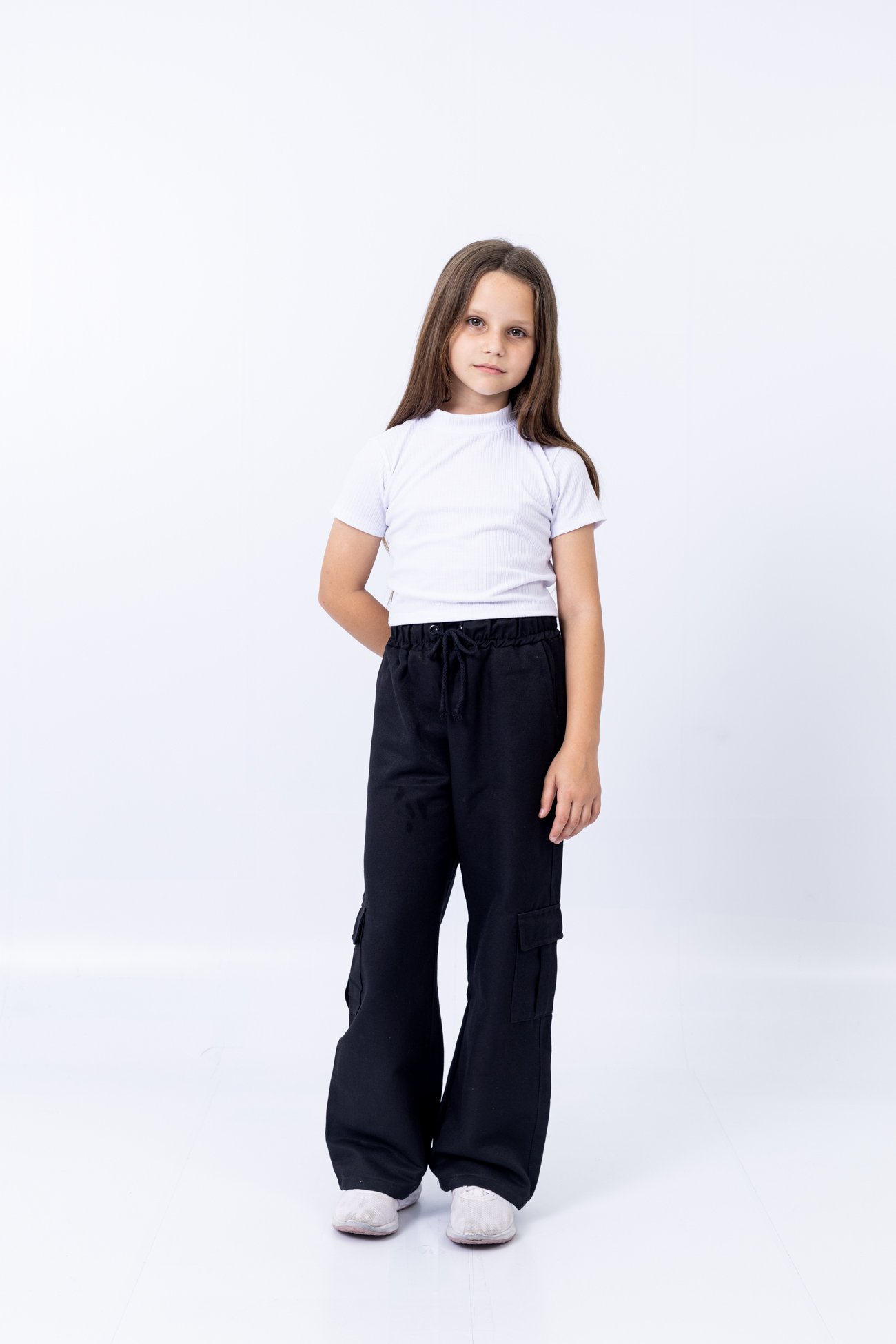 Calça Cargo Sarja Nicktoia Meninas Algodão 6 Bolsos Cintura Baixa